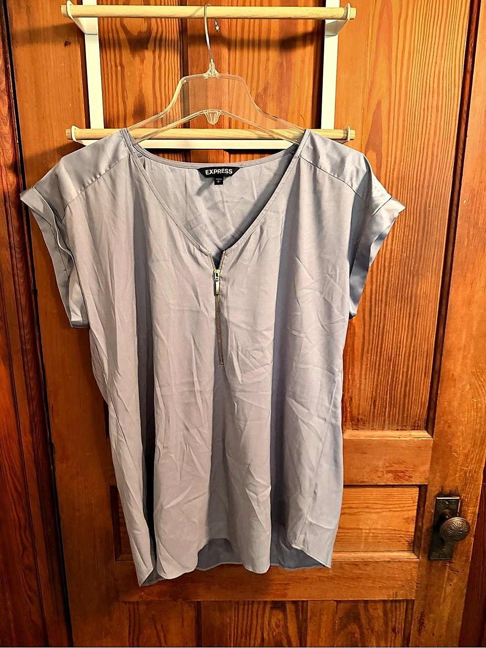 Silver Gray Zip Front Blouse Size Small Like New